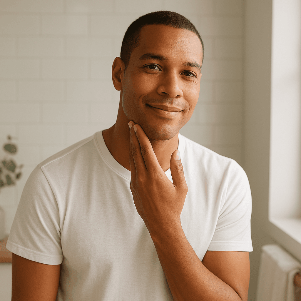 Man with smooth, clear skin after proper shaving technique
